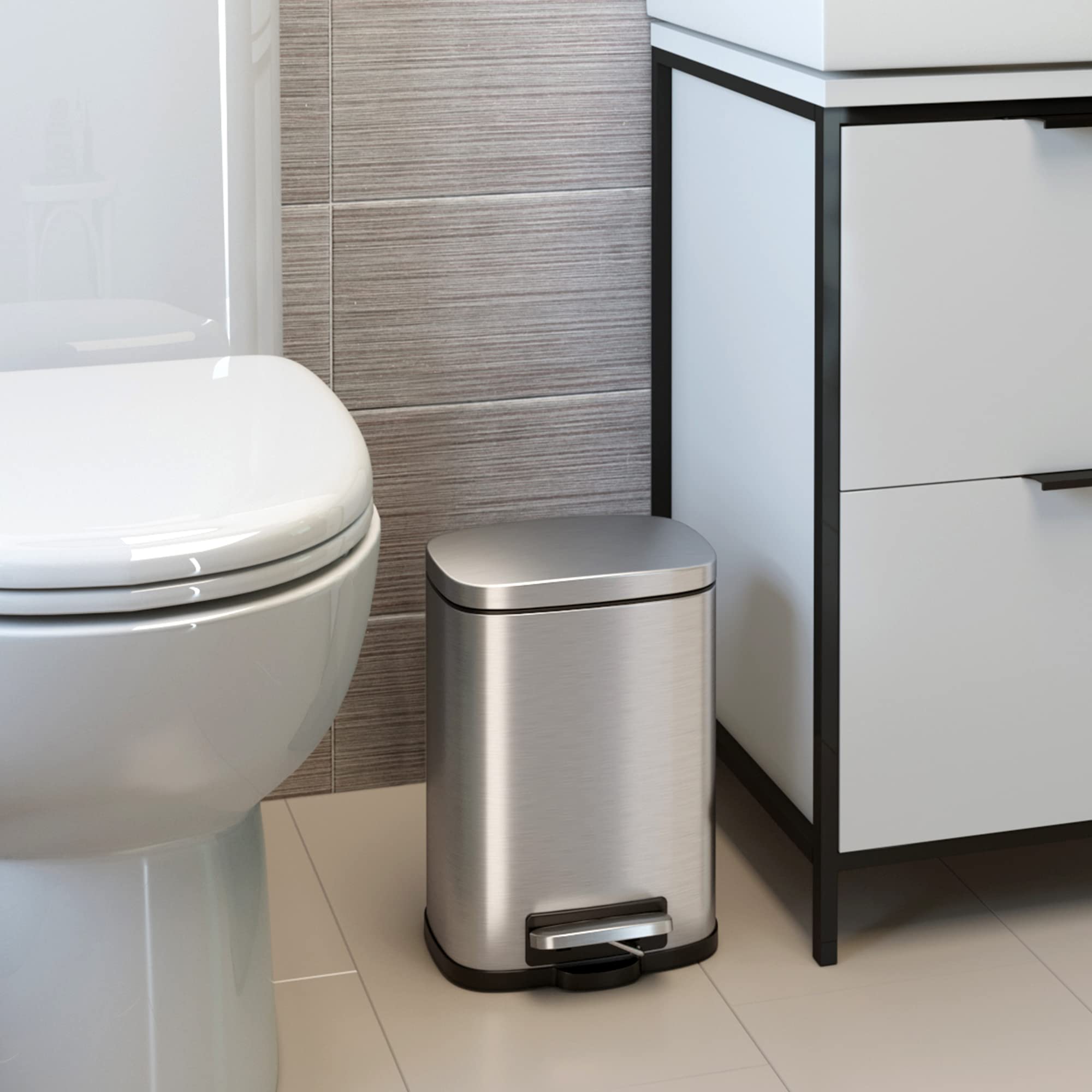 Itouchless Softstep 1.32 Gallon Step Pedal Trash Can, Stainless Steel, 5 Liter Bathroom Bin, Removable Inner Bucket, Soft And Si
